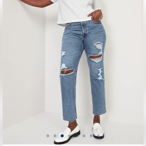 Old Navy High Rise Cropped Ripped Slouchy Straight Jeans size 4 EUC - Picture 2 of 13
